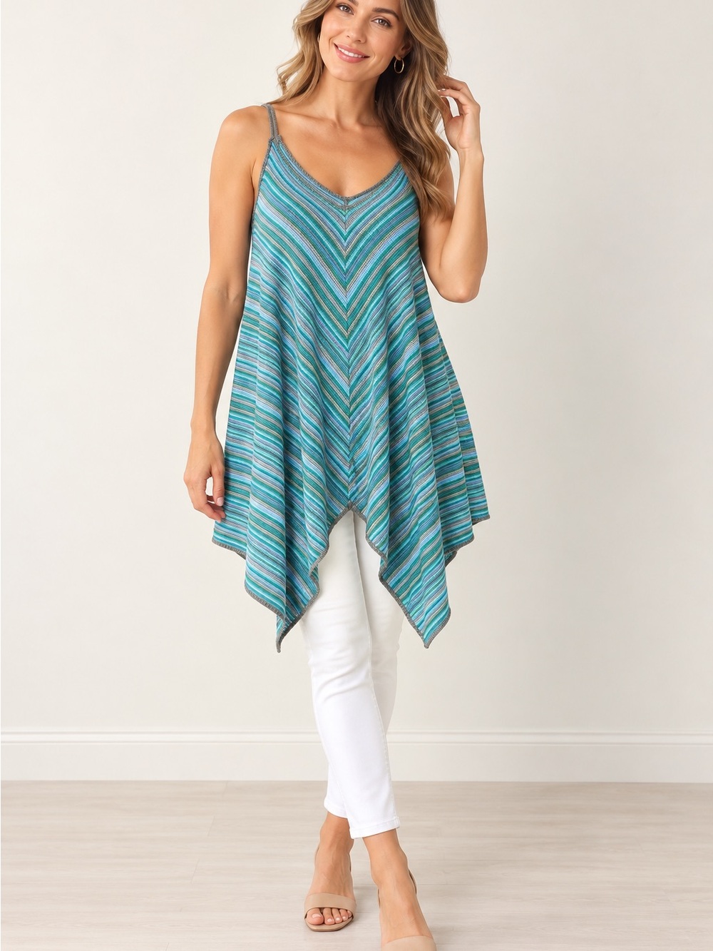 Women’s JM Collection Striped Handkerchief-Hem Tunic Top Size Large NWT